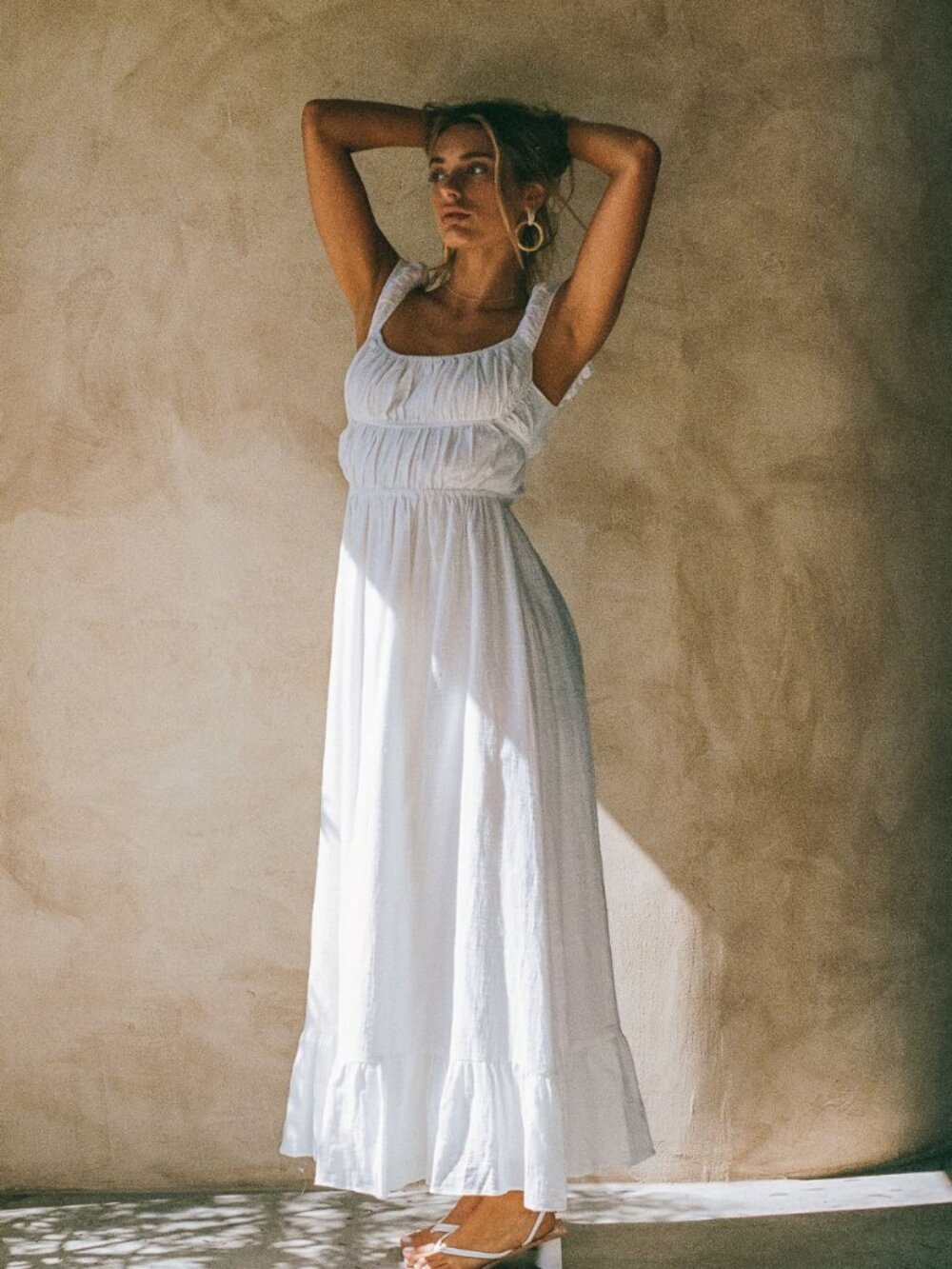 NWT SABO Gauze Ruched Fabi Cottagecore Midi Dress White Size XS